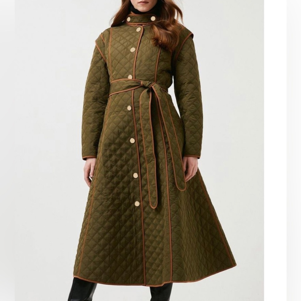 Karen Millen Quilted Khaki A-Line Coat